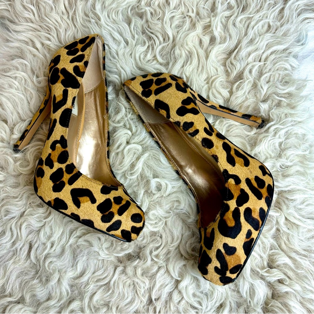Steve Madden Zanee Leopard Fur Platform Stiletto Heels sz 9